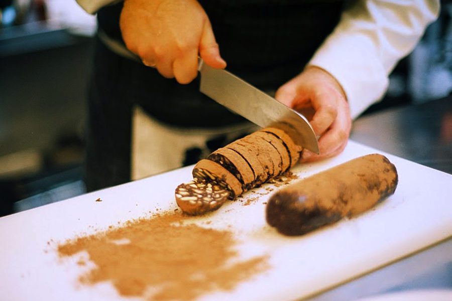 Chocolate salami. Delicious recipes from famous chefs.